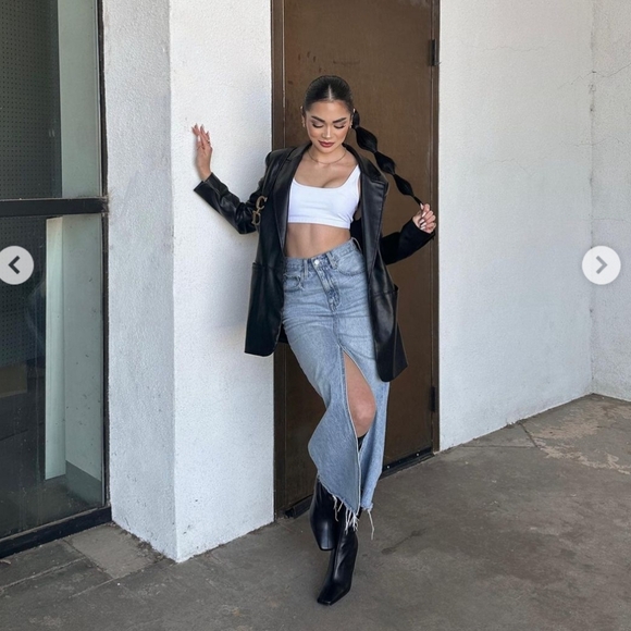 Zara Long Denim Slit Skirt size XS blue - Picture 3 of 15